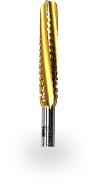 Gold-colored roughing end mill cutter with a cylindrical shank against a white background.