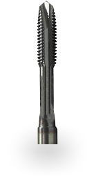Metal spiral point machine tap for cutting internal screw threads.