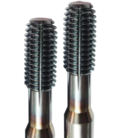 Two industrial metal thread-cutting taps, side by side, against a white background.