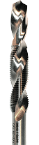 Combination drill and tap bit with a metallic finish, isolated against a white background.