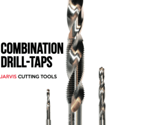 Jarvis Cutting Tools combination drill-taps of varying sizes arranged vertically against a white background.