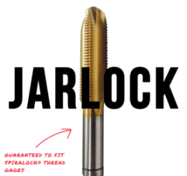 JARLOCK tapping tool with text stating it is guaranteed to fit Spiralock thread gages.